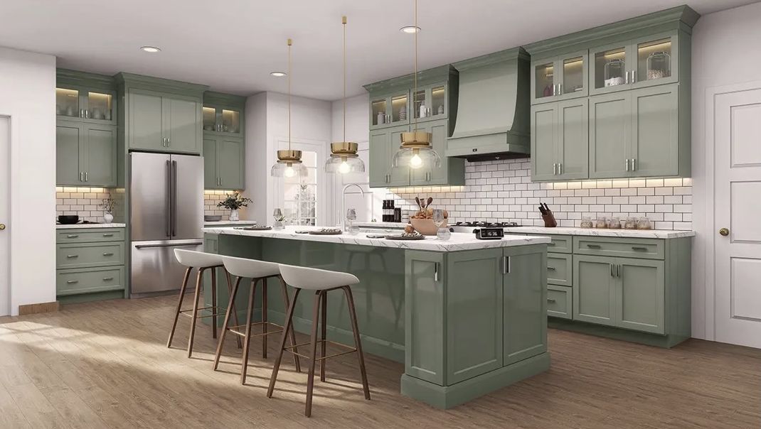 Kitchen finished in Sage Green Shaker